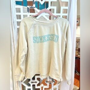 Light yellow & turquoise “SUNKISSED" sweatshirt (very faint spot on front)